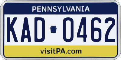 PA license plate KAD0462
