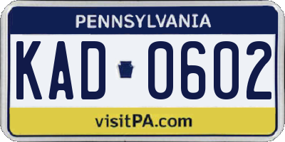 PA license plate KAD0602
