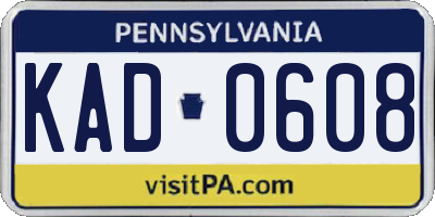 PA license plate KAD0608