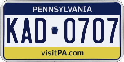 PA license plate KAD0707