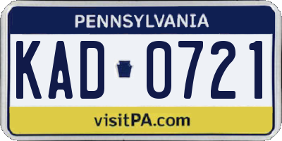 PA license plate KAD0721