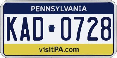 PA license plate KAD0728