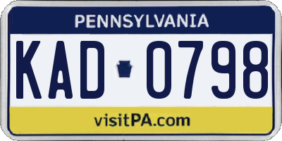 PA license plate KAD0798