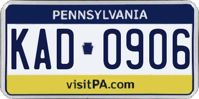 PA license plate KAD0906