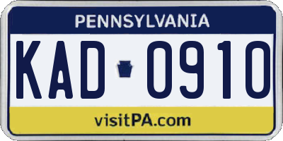 PA license plate KAD0910
