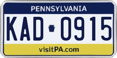 PA license plate KAD0915