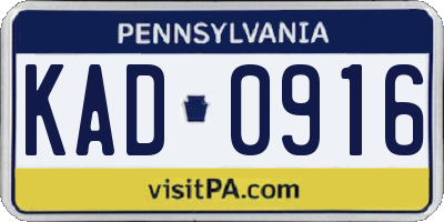 PA license plate KAD0916