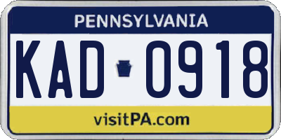 PA license plate KAD0918