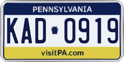 PA license plate KAD0919