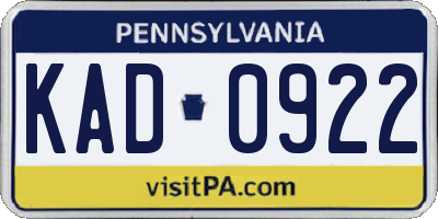 PA license plate KAD0922