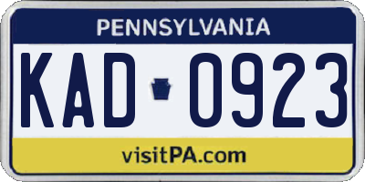 PA license plate KAD0923