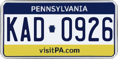 PA license plate KAD0926