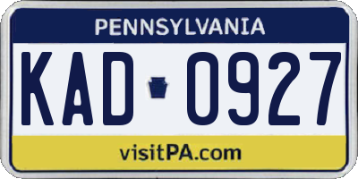 PA license plate KAD0927