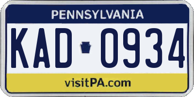 PA license plate KAD0934
