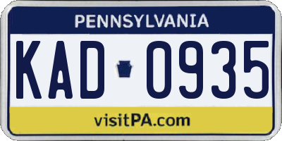 PA license plate KAD0935