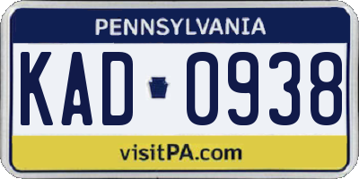 PA license plate KAD0938