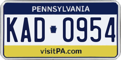 PA license plate KAD0954