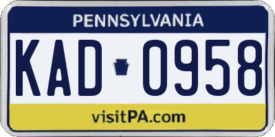 PA license plate KAD0958