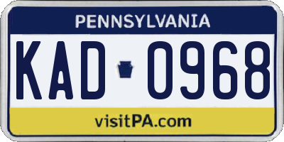 PA license plate KAD0968