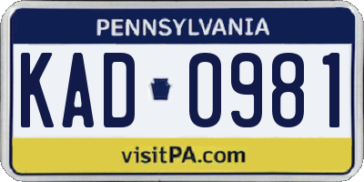 PA license plate KAD0981