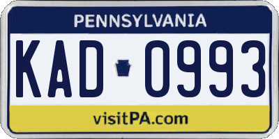 PA license plate KAD0993