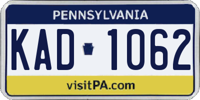 PA license plate KAD1062