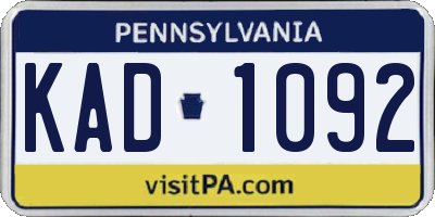 PA license plate KAD1092