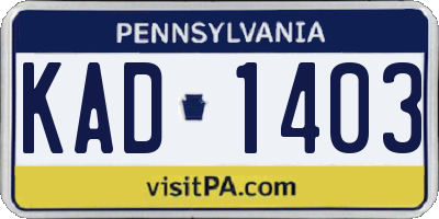 PA license plate KAD1403