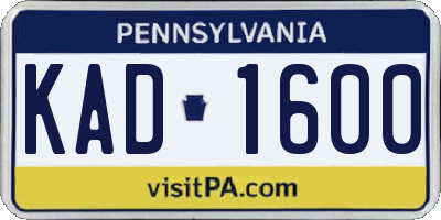 PA license plate KAD1600