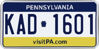 PA license plate KAD1601