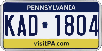 PA license plate KAD1804
