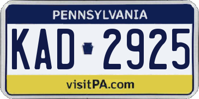 PA license plate KAD2925