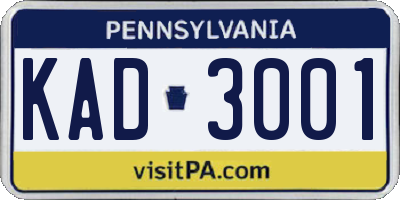 PA license plate KAD3001
