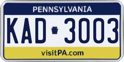 PA license plate KAD3003