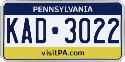 PA license plate KAD3022