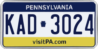 PA license plate KAD3024