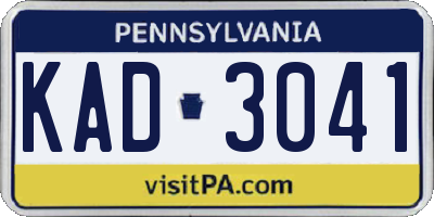 PA license plate KAD3041