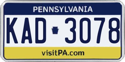 PA license plate KAD3078