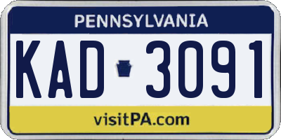 PA license plate KAD3091