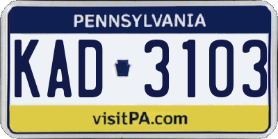 PA license plate KAD3103
