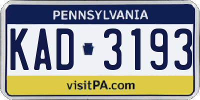 PA license plate KAD3193
