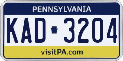 PA license plate KAD3204