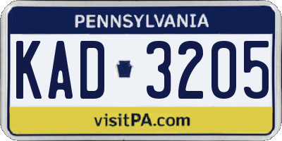 PA license plate KAD3205
