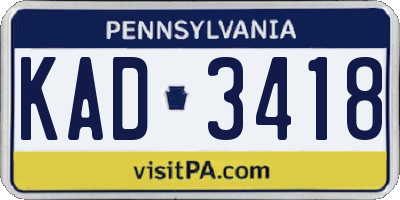 PA license plate KAD3418