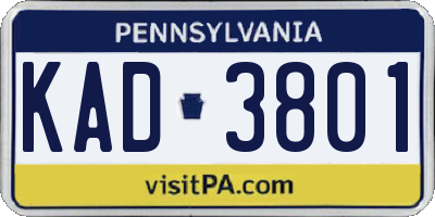 PA license plate KAD3801