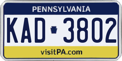 PA license plate KAD3802