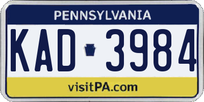 PA license plate KAD3984