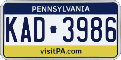 PA license plate KAD3986