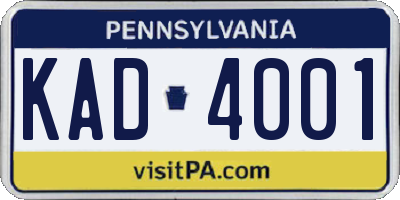 PA license plate KAD4001