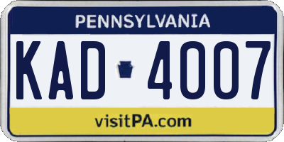 PA license plate KAD4007